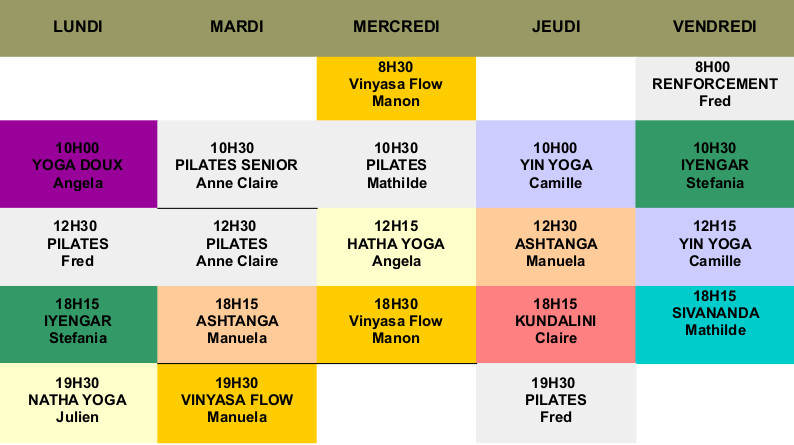 Planning Yhom Yoga Marseille 13001